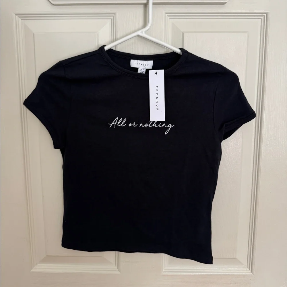 Black Crop Top with Script - Picture 1 of 7